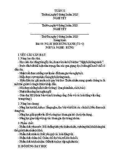 Giáo án Tiếng Việt + Toán 3 - Tuần 21 - Năm học 2024-2025 - Lê Thị Phương
