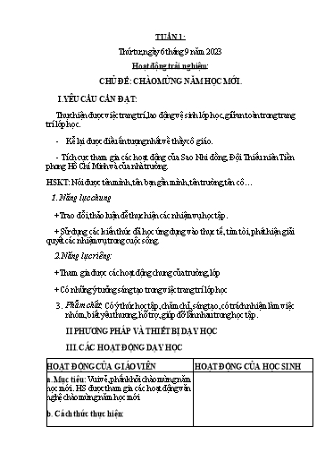 Giáo án Tiếng Việt + Toán Lớp 3 - Tuần 1 - Năm học 2023-2024 - Lê Thị Lan