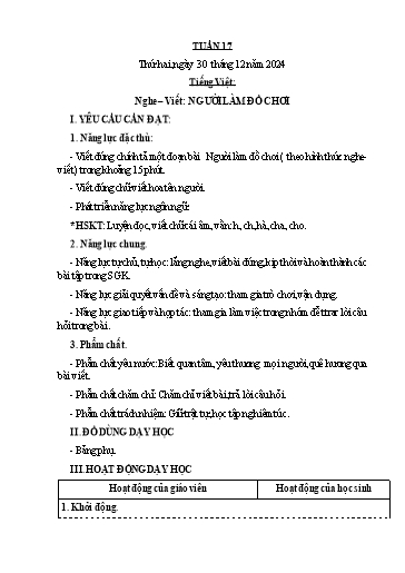 Giáo án Tiếng Việt + Toán Lớp 3 - Tuần 17 - Năm học 2023-2024 - Lê Thị Lan