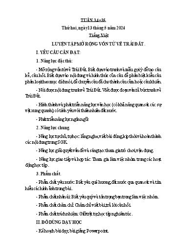 Giáo án Tiếng Việt + Toán Lớp 3 - Tuần 34+35 - Năm học 2023-2024 - Lê Thị Lan