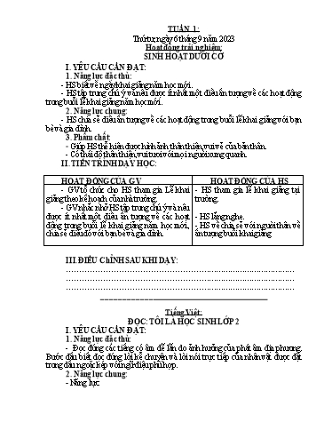 Kế hoạch bài dạy Tiếng Việt + Toán 3 - Tuần 1 - Năm học 2023-2024 - Nguyễn Thị Kim Lý