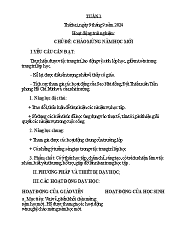Kế hoạch bài dạy Tiếng Việt + Toán 3 - Tuần 1 - Năm học 2024-2025 - Nguyễn Thị Kim Lý