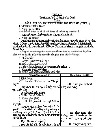 Kế hoạch bài dạy Tiếng Việt + Toán 3 - Tuần 2 - Năm học 2023-2024 - Nguyễn Thị Kim Lý