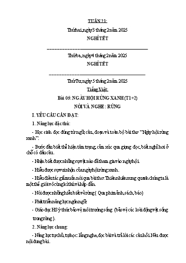 Kế hoạch bài dạy Tiếng Việt + Toán 3 - Tuần 21 - Năm học 2024-2025 - Nguyễn Thị Kim Lý