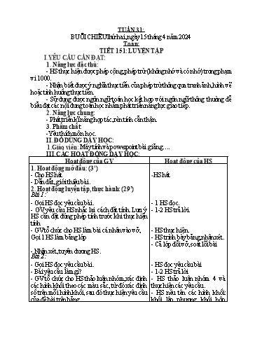 Kế hoạch bài dạy Tiếng Việt + Toán 3 - Tuần 31 - Năm học 2023-2024 - Lê Thị Phương