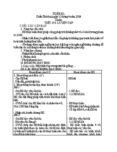 Kế hoạch bài dạy Tiếng Việt + Toán 3 - Tuần 31 - Năm học 2023-2024 - Nguyễn Thị Kim Lý