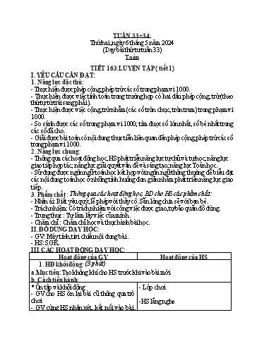 Kế hoạch bài dạy Tiếng Việt + Toán 3 - Tuần 33+34 - Năm học 2023-2024 - Nguyễn Thị Kim Lý
