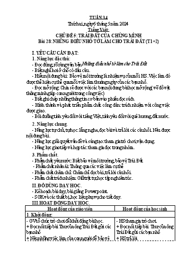 Kế hoạch bài dạy Tiếng Việt + Toán 3 - Tuần 34 - Năm học 2023-2024 - Nguyễn Thị Hậu
