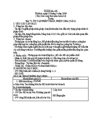Kế hoạch bài dạy Tiếng Việt + Toán 3 - Tuần 34+35 - Năm học 2023-2024 - Lê Thị Phương